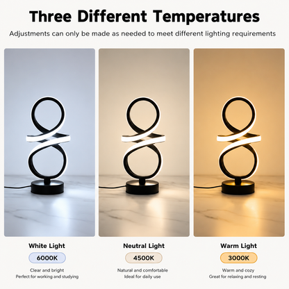 Modern Spiral LED Table Lamp | Dimmable 3 Colour Modes | USB Powered Bedside Desk Lamp for Bedroom, Office & Study