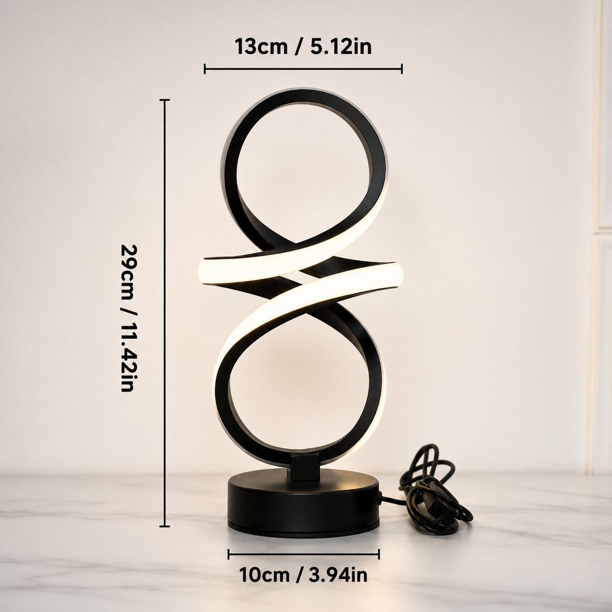 Modern Spiral LED Table Lamp | Dimmable 3 Colour Modes | USB Powered Bedside Desk Lamp for Bedroom, Office & Study